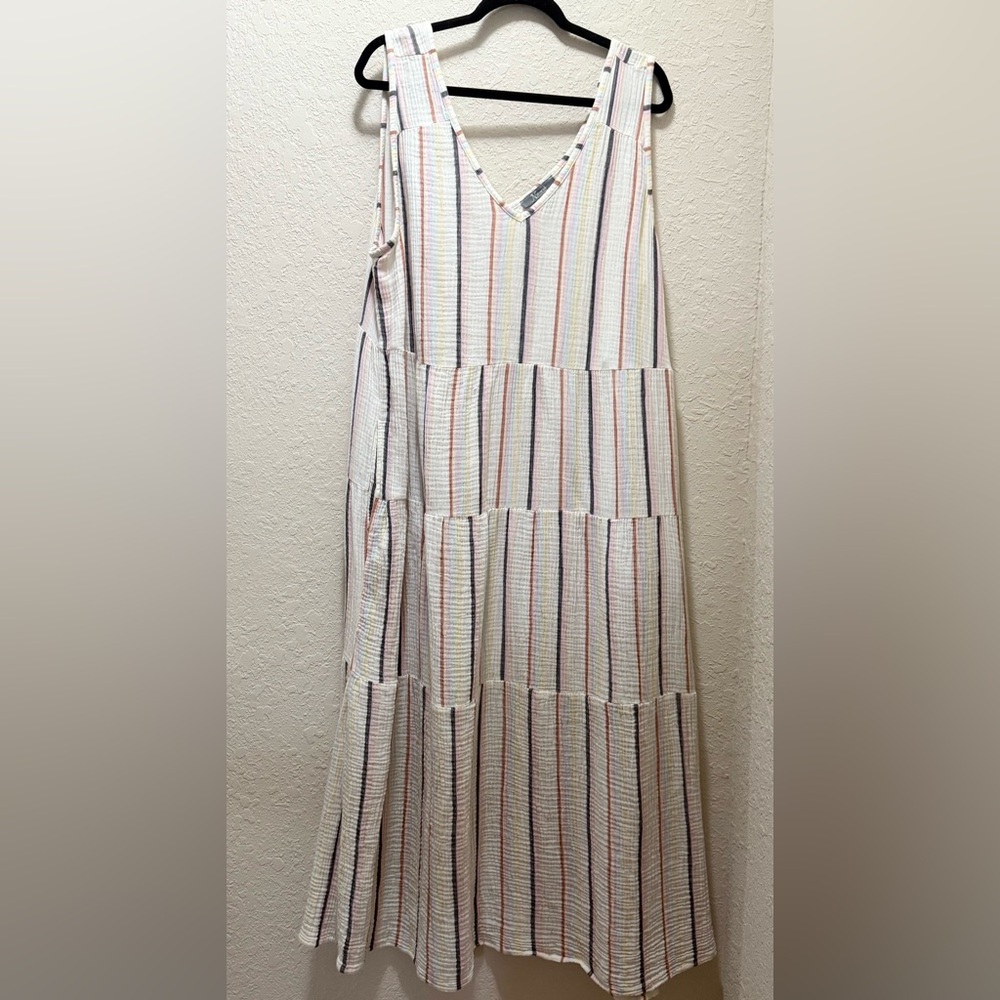 Multi-Colored Striped Sleeveless Cotton Maxi, XXL
